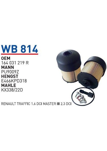 Wb814 Oem 164031219R Renault trafic 1.6 Dci Master III 2.3 Dci Yakıt Filtre Mazot