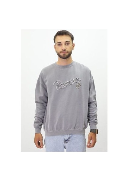 Eskitme Desenli Unisex Sıfır Yaka Sweatshirt fiyatları