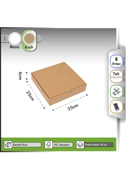 E-Ticaret Kutusu Kraft 25X25X6 cm -50 Adet