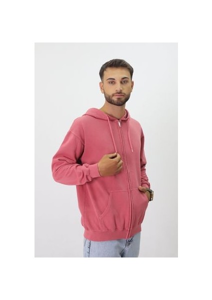 Eskitme Desenli Unisex Fermuarlı Kapüşonlu Sweatshirt modelleri