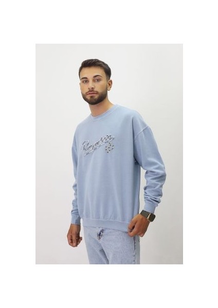 Eskitme Desenli Unisex Sıfır Yaka Sweatshirt fiyatları