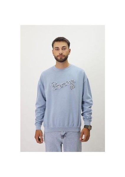 Eskitme Desenli Unisex Sıfır Yaka Sweatshirt modelleri