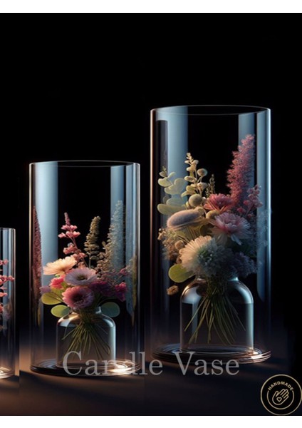 Tekno Trust Silindir Cam Vazo 10 cm Genişlik 20 cm 25 cm Yükseklik El Imalatıdır