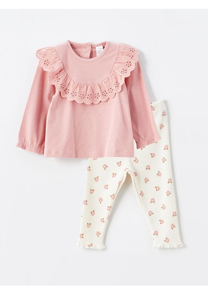 Lcw Baby Bisiklet Yaka Uzun Kollu Nakışlı Kız Bebek Bluz ve Tayt Pantolon 2'li Takım modelleri