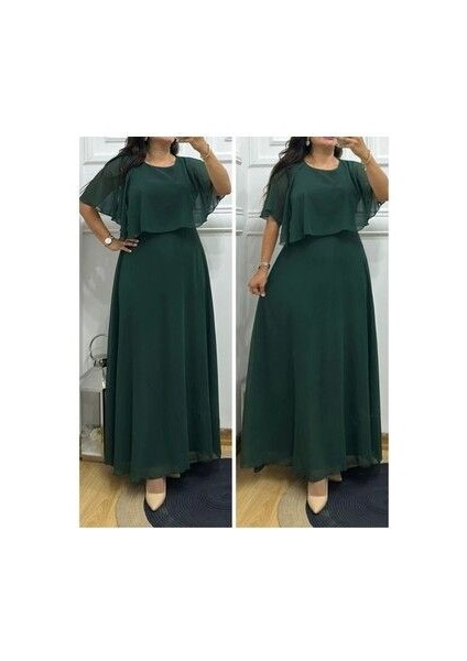 Düz Şifon Kumaş Bolero Detaylı Elbise