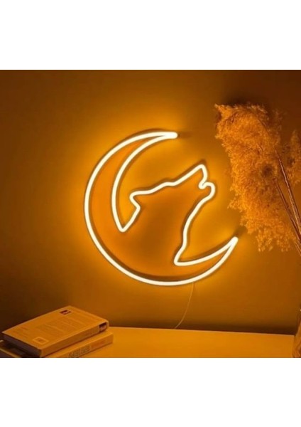 Neon LED Duvar Dekoratif Aydınlatma -Ay Kurt, 25X25CM-