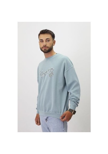 Eskitme Desenli Unisex Sıfır Yaka Sweatshirt fiyatları