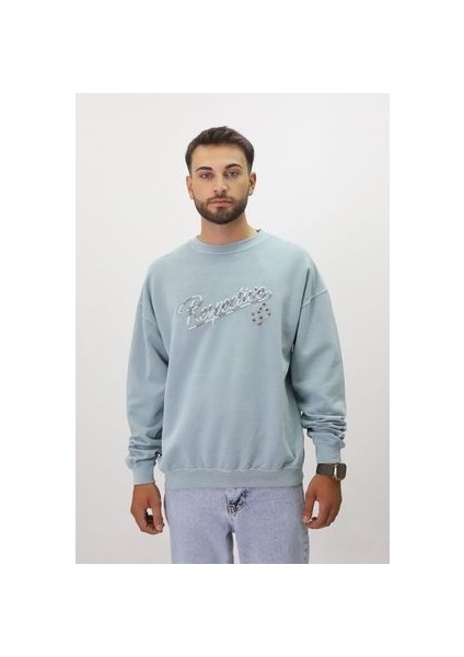 Eskitme Desenli Unisex Sıfır Yaka Sweatshirt fırsatları