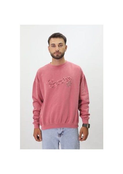 Eskitme Desenli Unisex Sıfır Yaka Sweatshirt modelleri