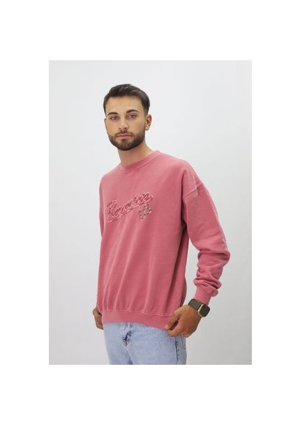 Eskitme Desenli Unisex Sıfır Yaka Sweatshirt fırsatları