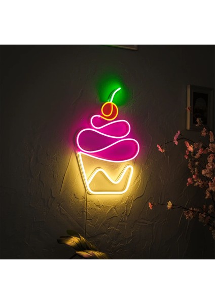 Neon LED Duvar Dekoratif Aydınlatma -Dondurma, 22X35CM-