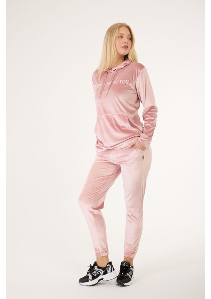 Kadın Kadife Kumaş Kapüşonlu Sweat Takım