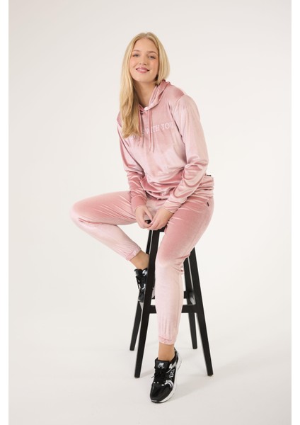 Kadın Kadife Kumaş Kapüşonlu Sweat Takım