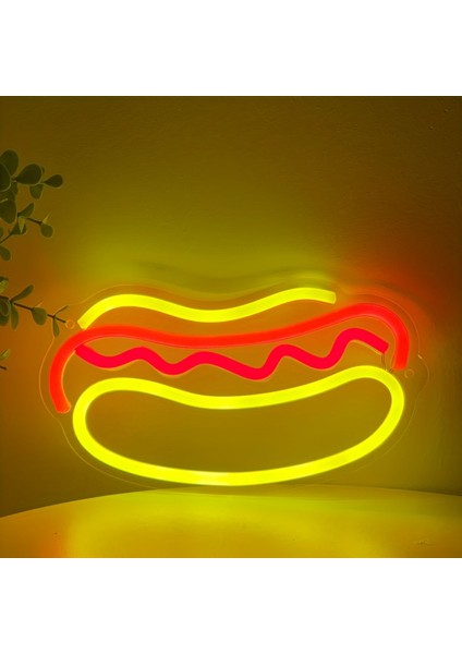 Neon LED Duvar Dekoratif Aydınlatma -Sosisli Hotdog, 30X17CM-