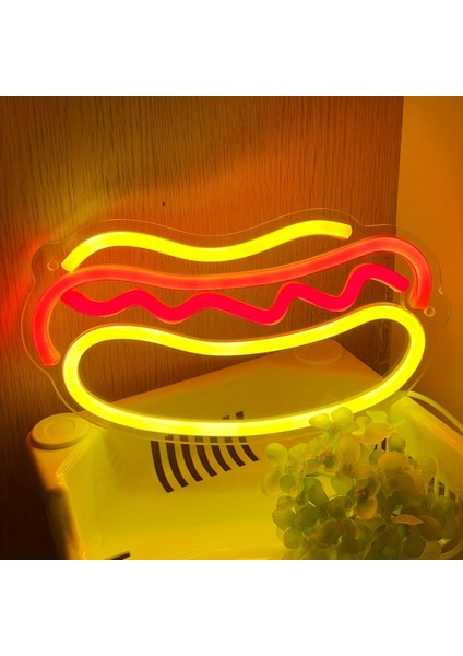Neon LED Duvar Dekoratif Aydınlatma -Sosisli Hotdog, 30X17CM-