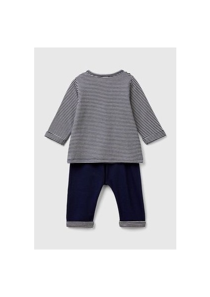 Bebek Lacivert Mix Baskılı Çizgili Üst Elastik Belli Pantolon 2 Parça Takım fiyatları