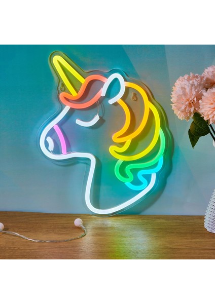 Neon LED Duvar Dekoratif Aydınlatma -Unicorn2, 25X30CM-
