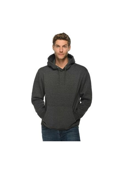 Unisex Antrasit Baskısız Kanguru Cepli Kapüşonlu 3 Iplik Şardonlu Sweatshirt Oversize fırsatları
