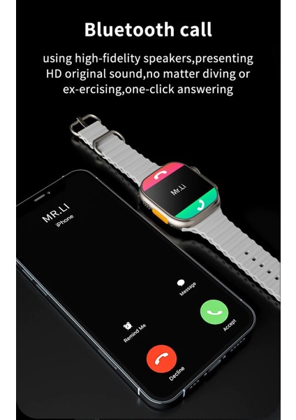 Watch 8 Ultra T800 Ultra Tam Ekran 44MM Bluetooth Çağrı Özellikli Akıllı Saat (Siyah) Çift Kordon
