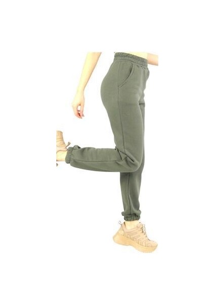 Yüksek Bel Haki Renk Şardonlu 3 Iplik Eşortman Altı modelleri