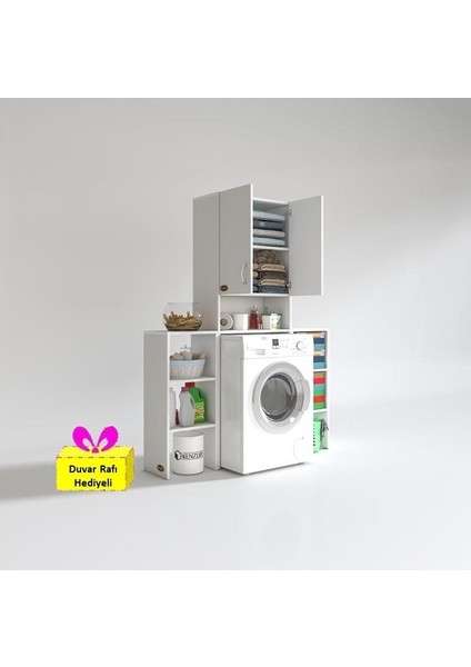 Kenzlife çamaşır makinesi dolabı sinemmaks byz 180*096*30 banyo arkalıklı + tekli duvar rafı hediyeli