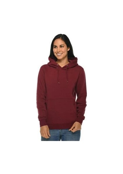 Unisex Bordo Baskısız Kanguru Cepli Kapüşonlu 3 Iplik Şardonlu Sweatshirt Oversize