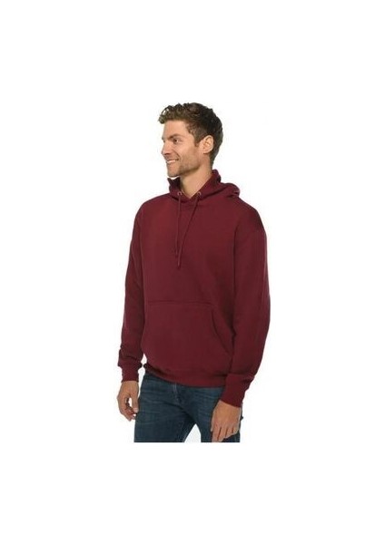 Unisex Bordo Baskısız Kanguru Cepli Kapüşonlu 3 Iplik Şardonlu Sweatshirt Oversize fırsatları