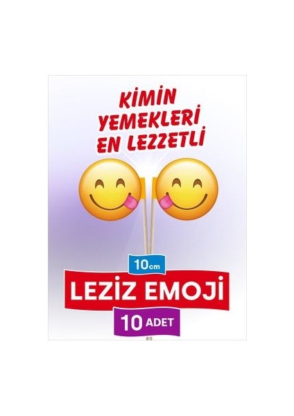 10 Cm, 10 Adet - En Lezzetli Yemeklere Özel Emoji Yuvarlak Model Bayrak Kürdan Ürünleri