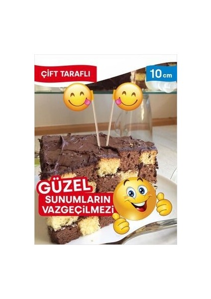 10 Cm, 10 Adet - En Lezzetli Yemeklere Özel Emoji Yuvarlak Model Bayrak Kürdan Ürünleri