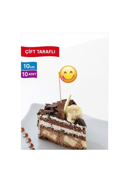 10 Cm, 10 Adet - En Lezzetli Yemeklere Özel Emoji Yuvarlak Model Bayrak Kürdan Ürünleri