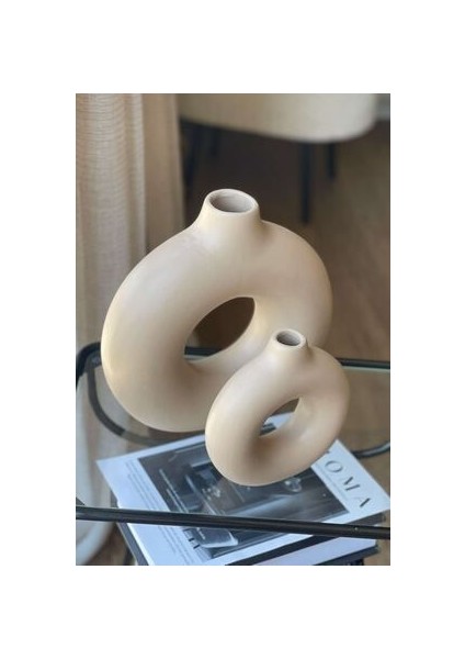 Mom Ikili Halka Vazo Bej