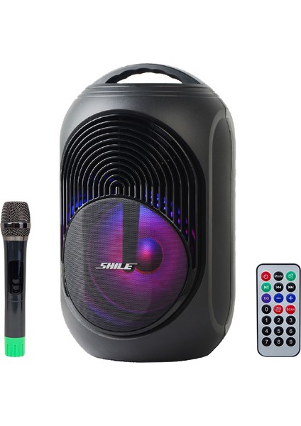 SL-2018A El Mikrofonlu-2 Mik Giriş-2 Gitar Girişli-Kumandalı Usb+Sd+Bt Işıklı Şarjlı Seyyar Anfi