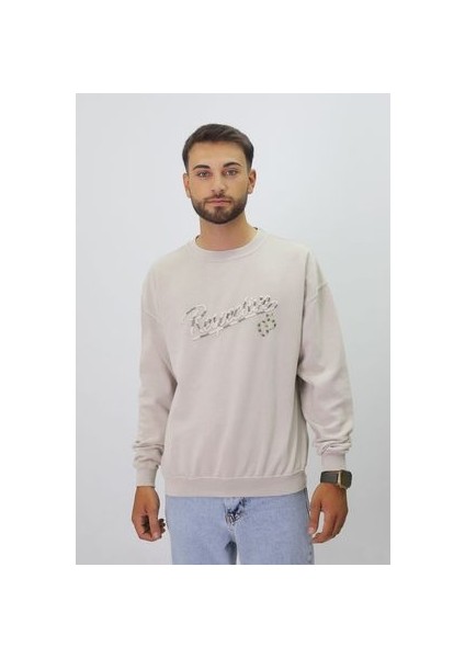 Eskitme Desenli Unisex Sıfır Yaka Sweatshirt fiyatları