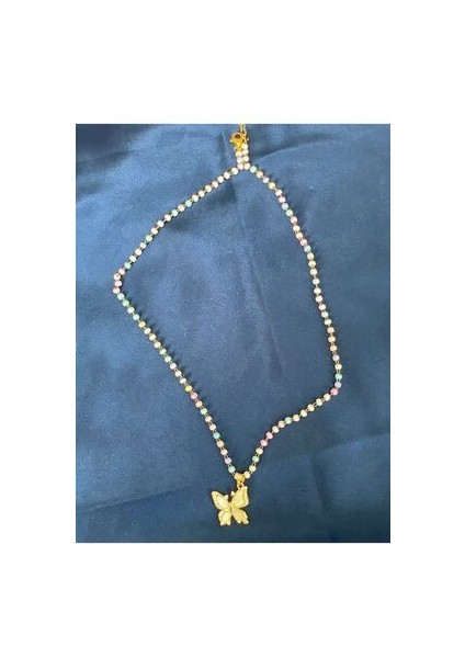 Modern ve Şık Altın Renkli Taşlı Kelebekli Kolye fiyatları