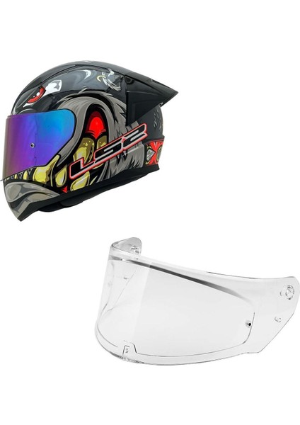 Rapıd 2 Spox Gri-Kırmızı Kask Gökkuşağı Cam+Spoiler