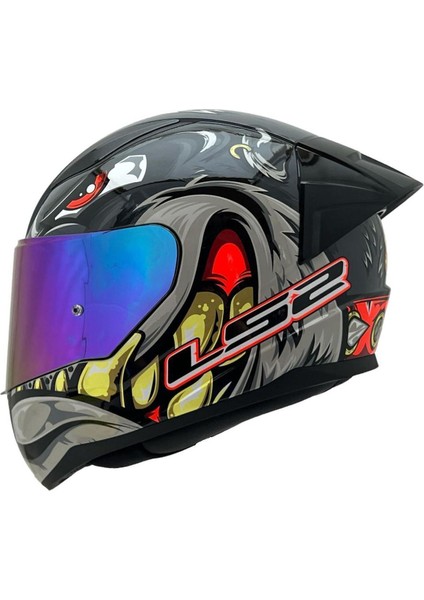 Rapıd 2 Spox Gri-Kırmızı Kask Gökkuşağı Cam+Spoiler fiyatları