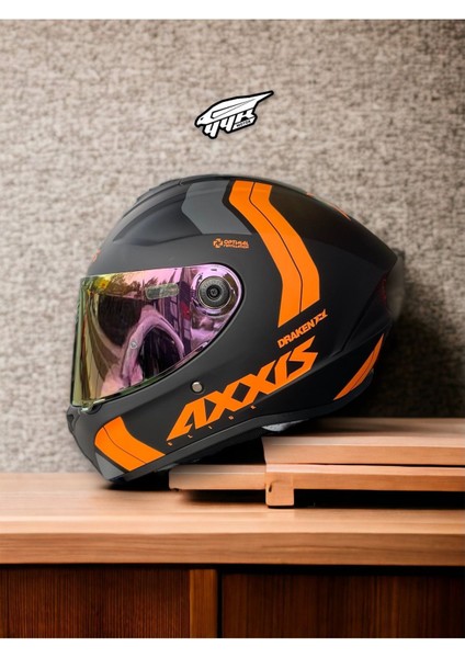 Draken Orange. ''2 Vizörlü'' + ''sticker'' Hediyeli, Mat Motosiklet Kapalı Kask