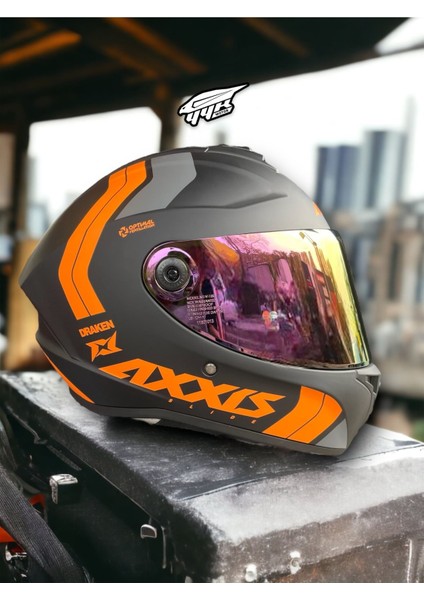 Draken Orange. ''2 Vizörlü'' + ''sticker'' Hediyeli, Mat Motosiklet Kapalı Kask fiyatları