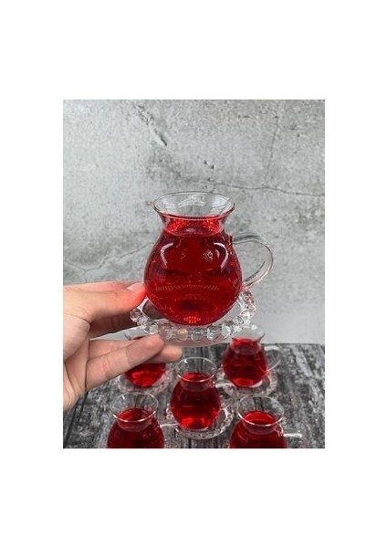 6 Kişilik Keyfi Ala Borosilikat Cam Kulplu Çay Bardağı 220ML fiyatları