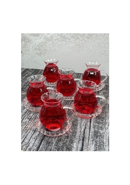 6 Kişilik Keyfi Ala Borosilikat Cam Kulplu Çay Bardağı 220ML modelleri