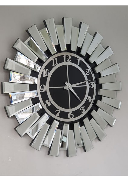 Güneş Twins Argent Black Model Gümüş Siyah Renk 70 Cm Dekoratif Aynalı Duvar Saati