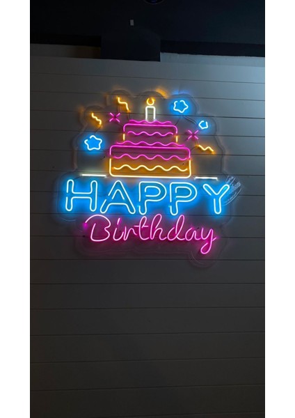 Neon LED Tabela Dekoratif Aydınlatma -Happy Birthday, 100X85CM-