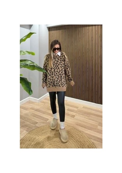 Şardonlu Ipek Leopar Kazak Camel