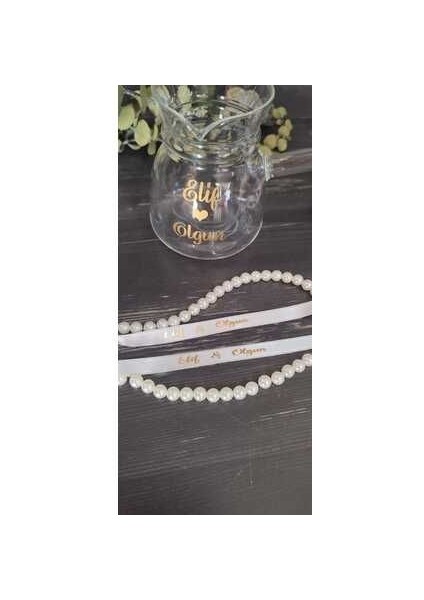 Isimli Cezve Baskılı Cezve ve Incili Kurdale-Kişiye Özel Cezve-Nişan Söz Damat Cezvesi-Cam Cezve