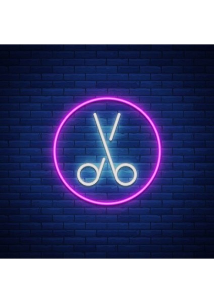 Neon LED Duvar Dekoratif Aydınlatma -Berber, Makas 30X30CM-