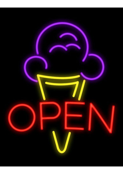 Neon LED Duvar Dekoratif Aydınlatma -Open Dondurma, 25X30CM-