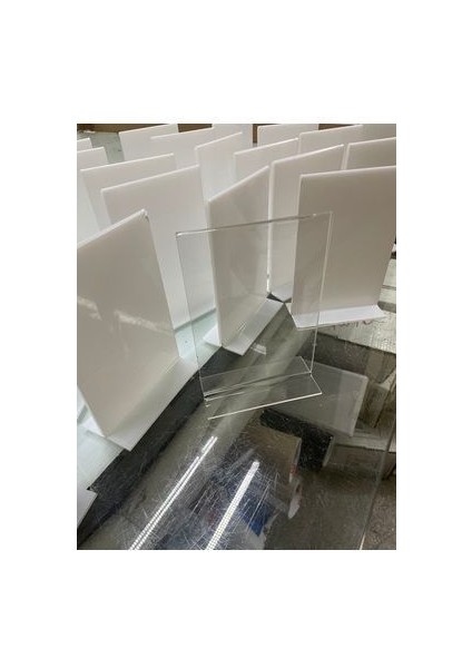 A6 T Tipi Dikey Masa Üstü 10'lu Paket - 2 mm Şeffaf Pleksi Föylük - Broşürlük - Menü