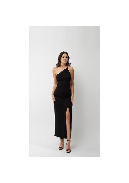 240824-TEK Omuz,ip Askılı ,diz Üstü Yırtmaçlı,uzun Elbise fiyatları