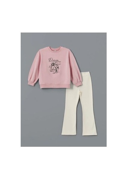 Lcw Kids Pembe Leylak Bisiklet Yaka Kız Çocuk Sweatshirt ve Tayt fırsatları