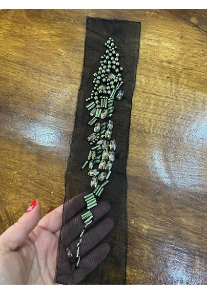 298 x 5 cm Boncuk İşleme Omuz Apolet Arma Aplike Dikiş Aksesuarı